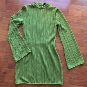 C/Meo collective moss green wave pleated mock neck mini dress